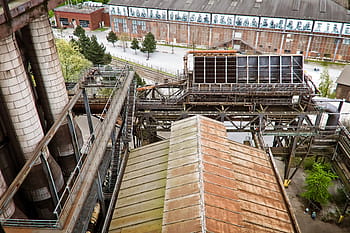 aerial, photography, brown, industrial, machine, architecture, steel mill, factory building, old, factory, industry