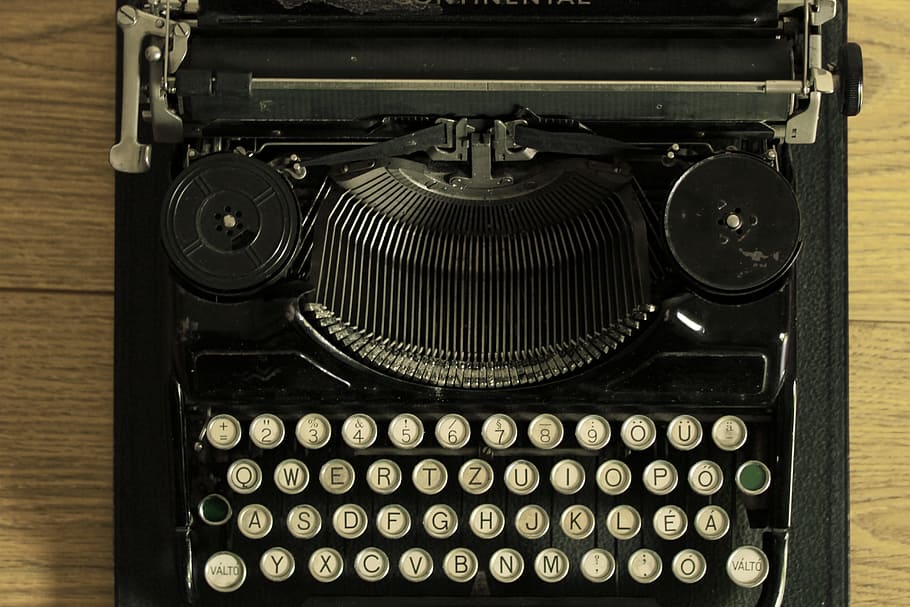 pohled shora, Černá, psací stroj, horní, Pohled, fotografování, spisovatel, vinobraní, starý, typ, nostalgie