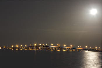 illuminato, messaggi, grigio, ponte di metallo, fotografia, ponte, notte, architettura, luci, sera, buio