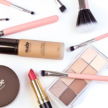 roztříděný, make-up, štětce, makeup, soupravy, bílý, stůl, kosmetika, nástroje, rtěnka, Příslušenství