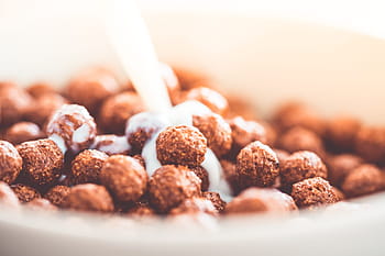 sereal bola cokelat # 2, Susu, Menuangkan, Sereal, Bola Coklat, mangkuk, sarapan, cokelat, makanan, pecinta makanan, lapar