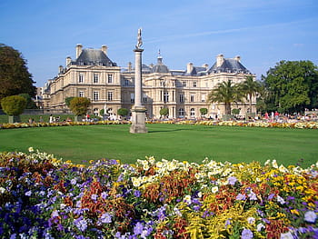 architektonický, fotografování, bílý, beton, stuty, jardin du luxembourg, Paříž, Francie, palác, budova, architektura