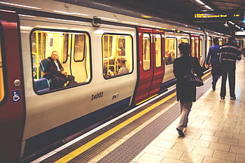 chůze, podél, plošina, Londýn, podzemí, lidé, londýnské podzemí, metro, vlak, cestovat, přeprava