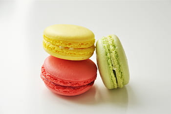 three, macaroons, white, surface, assorted, green, red, dessert, sweets, treats, food