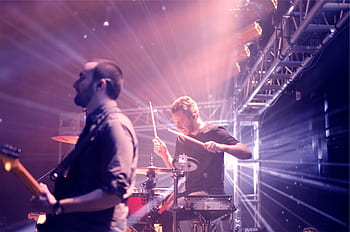 band, musicians, drummer, guitar, instruments, music, show, concert, stage, lights, entertainment