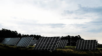 černé solární panely, sluneční, panely, nebe, mraky, stromy, energie, hospodařit, solární energie, nikdo, solární panel
