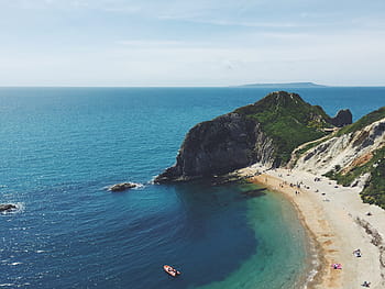 Červené, loď, plovoucí, moře, pobřežní čára, pláž, Příroda, útes, scén, krajina, rock - objekt