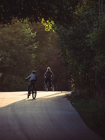 two, boys, riding, bicycle, empty, road, daytime, bikes, bicycles, cycling, kids