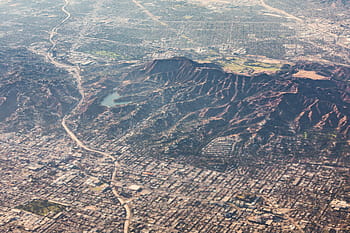 hollywoodland hills, Hollywoodland, Hills, Hollywood Sign, Reservoir, udara, amerika, mata burung, kota, dari pesawat, hollywood