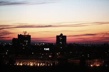 silhouette photography, high-rise, building, silhouette, high, rise, city, buildings, sunset, sky, night