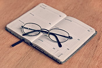 Brille, Weiß, Buch, Agenda, Notizbuch, Zeitplan, Planer, Veranstalter, Memo, geplanter Termin, Frist