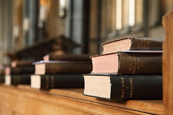 tilt lens photo, books, brown, wooden, bookcase, tilt, lens, belief, bible, book, christ