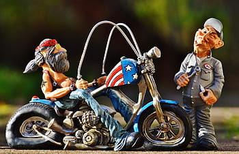 cyklista, mechanik, kolo, tetovaný, Amerika, chladný, neformální, legrační, muž, sedět, radost ze života