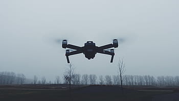 volo drone nero, alberi, pianta, campo, azienda agricola, nube, cielo, telecamera, fotografia, fuco, nebbia