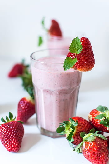 strawberry mint milkshake, Strawberry, mint, milkshake, close up, colorful, drink, homemade, strawberries, white background, fruit