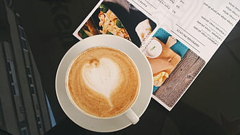káva latte, hnědý, bílý, kapalný, naplněné, keramický, šálek, káva, kavárna, umění, srdce