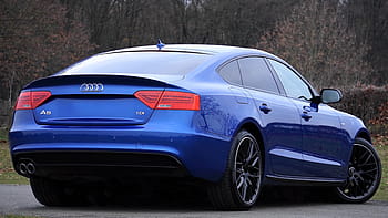 modrý, audi, a5, 5 sedan, zaparkováno, beton, přízemní, auto, vozidlo, luxus, sedan