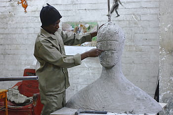uomo, indossare, grigio, camicia, scultura, persone, intaglio, arte, culture