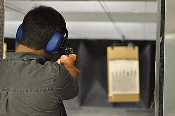 holding, gun, inside, shooting room, Shooting, Handgun, Pistol, Man, shoot, defense, military