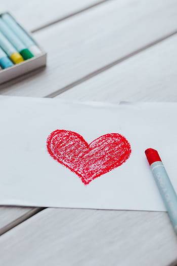 sedikit, menggambar, hati, seni, cinta, merah, krayon, valentine, kekasih, pensil, kayu - Bahan