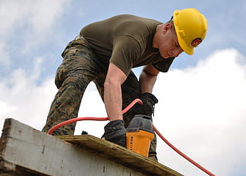 person, using, power tool, roof, worker, construction, building, nailing man, male, job, build