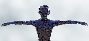 blue, black, man, standing, statue, android, robot, technology, cyborg, robotic, science