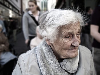 žena, Šedá, Bunda, závislý, demence, starý, stáří, alzheimerovou chorobou, domov důchodců, péče o seniory, věku