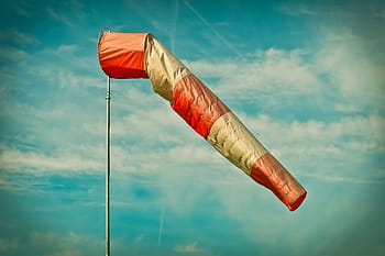 oranžový, bílý, vzduchová obruč, airbag, Větrná ponožka, počasí, nebe, pruhovaný, směr větru, Červené, větrný
