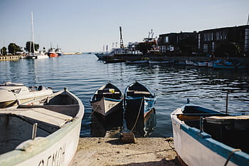 barcos de pesca atracados, puerto deportivo, viejo, ciudad, barcos de pesca, casco antiguo, Nessebar, Bulgaria, mar, verano, agua