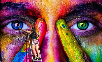lidské oko, nástěnné umění, sprej, graffiti, žena, barva, barvitý, hlava, umění, stříkací barva, malování