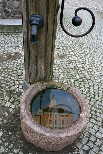 pump, water, metal, steel, wood, mirroring, town hall, market, forged, old, antique