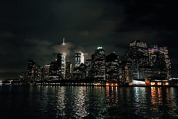 night, new york city, nyc, city, skyline, manhattan, cityscape, lights, river, architecture, water