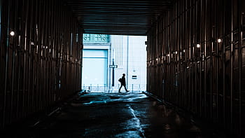 man, walking, white, concrete, building, people, alone, dark, tunnel, walk, establishment