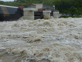 alluvione, schiantarsi, costruzione, serratura, sbarramento, acqua alta, diga, centrale elettrica, Danubio, tempo piovoso, liquami
