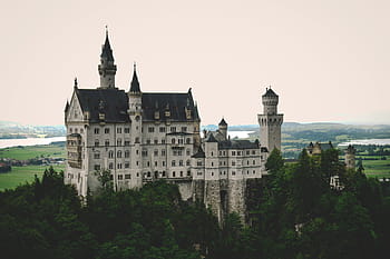 šedá, beton, budova, stromy, během dne, architektura, infrastruktura, hrad, modrý, nebe, zelená