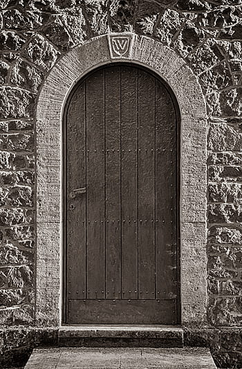 fotbalová branka, dveře, dřevěné dveře, dřevěná brána, kamenná zeď, rám dveří, architektura, starý, historicky, Černá bílá, vstup