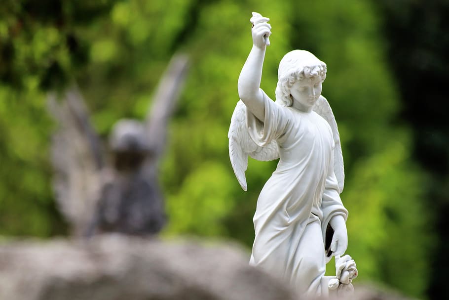 angels, sculpture, white marble, cemetery mirogoj, zagreb, outdoor